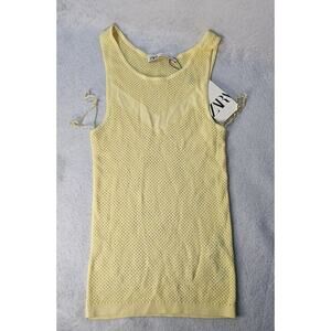 ZARA Yellow Stretch Fitted Knit Tank Top sz M Athletic Breathable NWT